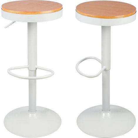 Tabouret de Bar en Bois réglable en Hauteur Hauteur réglable Lot de 2 Tabouret de Bar Simple avec Dossier Chaise de Bar Vintage Rustique pivotant pour Jardin,blanc + couleur bois (1/5)