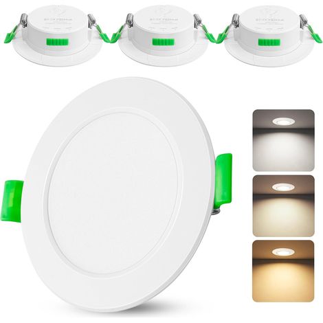 Spot LED Encastrable 230V Blanc - IP44 Spots de plafond Encastre extra plats- 6W 2700K/4000K/6000K - Éclairage LED pour salle de bain, salon et cuisine, Ø 75-90mm, Lot de 3 (1/5)