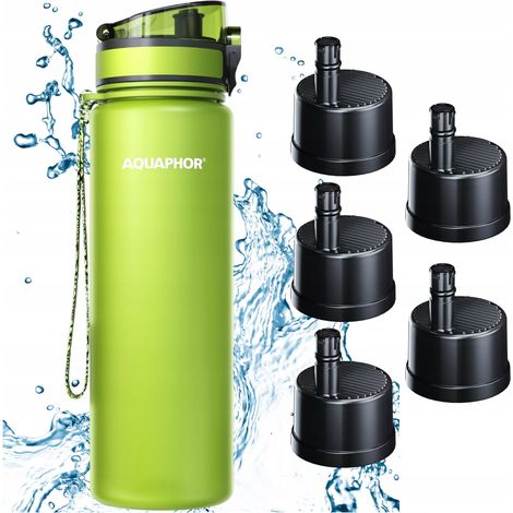 Botella filtrante Aquaphor City de 800 ml, color verde, juego de 5 cartuchos. (1/5)