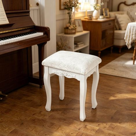 Taburete vintage acolchado para tocador blanco crema 37 x 29 x 48 cm (1/5)
