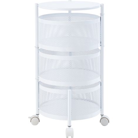 Chariot de service desserte cuisine salon meuble de rangement à 3 niveaux acier 60 x 33 cm blanc (1/4)