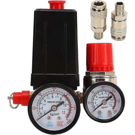 Interrupteur de pression pour compresseur d'air, vanne de régulation 4 voies, contrôleur automatique 0-180 PSI avec manomètre intégré. (1/5)