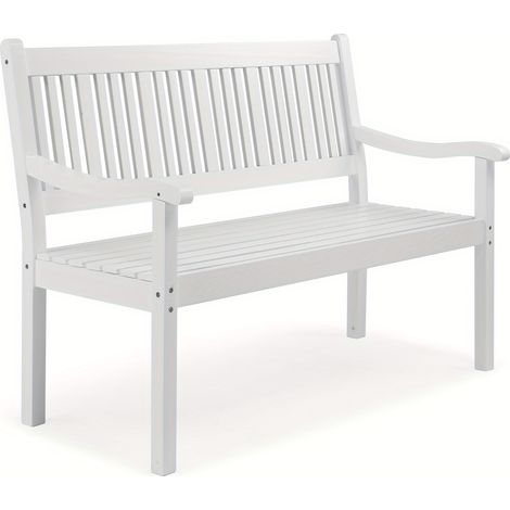 Banc de jardin bicolore en peuplier résistant à l'humidité. Dossier à rayures verticales – rondins/blanc. Anti-UV, imperméable. Pour terrasse/balcon. Bois massif léger et luxueux. (1/5)