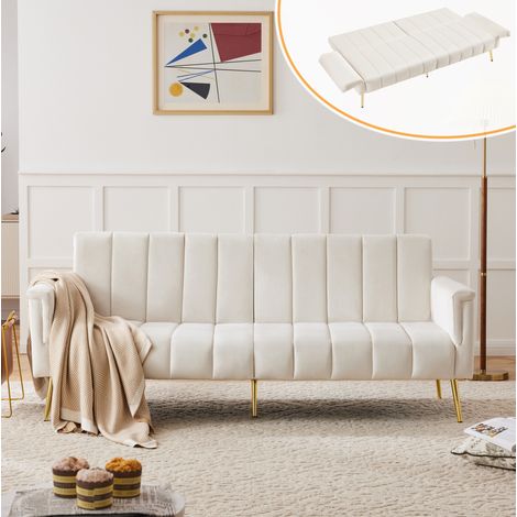 Sofá cama de terciopelo beige 183 cm con respaldo y reposabrazos ajustables en 5 posiciones (1/5)
