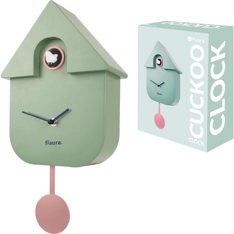 Coucou Horloge Menthe, Rose et Blanc. Coucou Murale. Pendule Murale Originale. 3 Piles AA Non incluses. 21,5x8x41,5. Plastique ABS. (1/5)