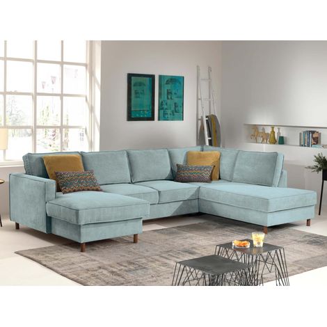 Jake - wohnlandschaft - mit schlaffunktion und bettkasten - 7-sitzer - aus cord - rechts - blau