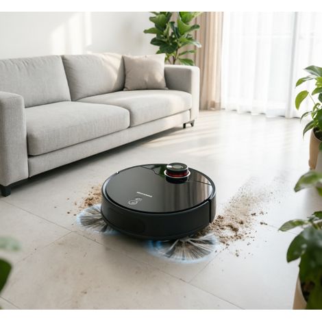 Robot de nettoyage Aigostar connecté WiFi, navigation laser, aspiration et lavage pilotable par application, robot multifonction pratique pour la maison (1/3)