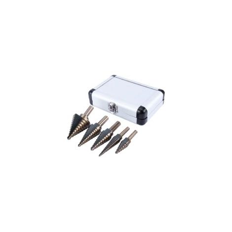 Litzee – Set di 5 punte da trapano a gradini in titanio HSS – Design a doppio tagliente – Gambo a tre lati per evitare lo slittamento – Per metallo e plastica – Crezuo