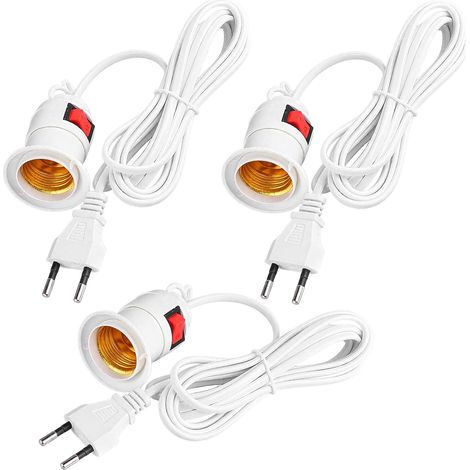 Douille E27 avec Interrupteur et Câble 4 Mètres Lot de 3 Pièces Support Luminaire Suspendu pour Ampoules LED Idéal pour Cuisine Bureau ou Éclairage d'Appoint (1/5)