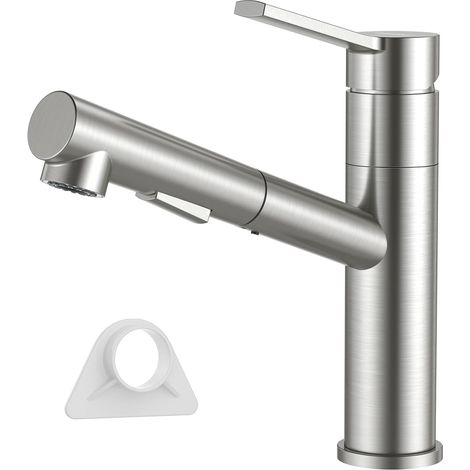 Robinet Cuisine, Mitigeur Cuisine avec Douchette Extractible Rotatif à 360°, avec 2 Modes de Pulvérisation Froid & Chaud Disponible, Acier Inoxydable (1/5)