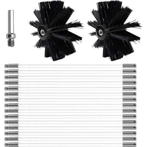 Kit Brosse de Cheminée Brosses de Ramonage Kit de Nettoyage de Conduits D'aération Outil Nettoyage pour Cheminées Réglable Avec 15 Tiges Flexibles + 2 Tête de Brosse (100mm) (1/5)