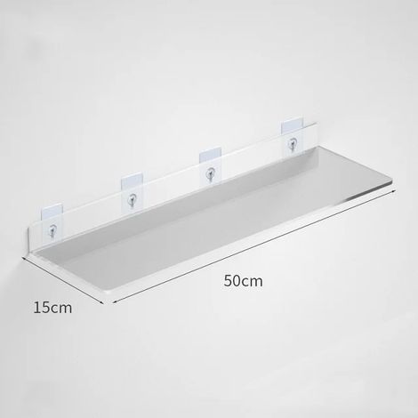 (L-50X15cm)1 étagère de rangement murale en acrylique transparent, support flottant pour livres, maquillage, présentoir pour salle de bain et cuisine (1/5)