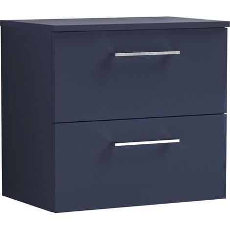 Balterley Bramshall Modern Bathroom 600mm Wall Hung 2 Soft Close Drawer Vanity Unit with Worktop, 558 x 605 x 390mm, Midnight Blue