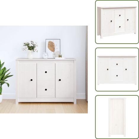 Buffet Blanc 100x35x74 cm Bois massif de pin - Buffet - Meuble De Rangement - Commode - Bois Massif - Pin (1/5)