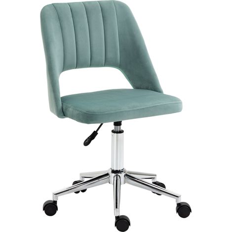 Chaise de bureau ergonomique verte en velours, sans accoudoirs, hauteur réglable, chaise pivotante pour bureau à domicile (1/5)
