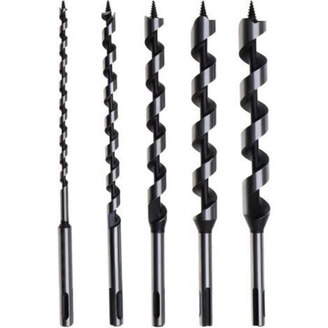 Lot de 5 forets hélicoïdaux avec tige SDS Plus pour le travail du bois 230 mm 6/10/14/18/20 mm (1/5)