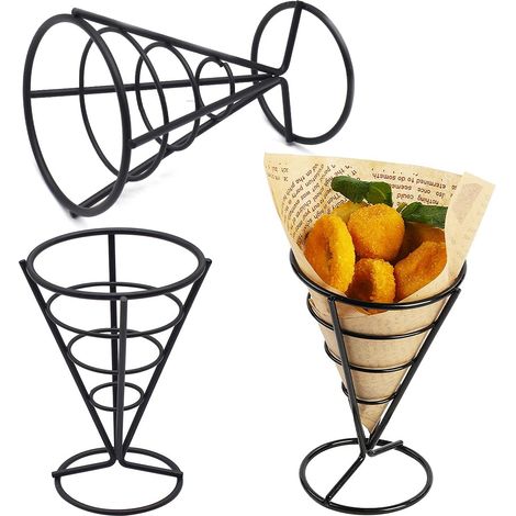 Présentoir de Frites Stand, Noir 3 Pièces Cornet à Frites Conique Robuste Support pour Frite pour Familles Restaurants Cafés Bars Snack-Bars Mariages Fêtes (1/5)