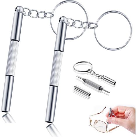2 Mini Tournevis 3 en 1 - Tournevis à Lunettes - Porte-Clés - Portable - en Acier Inoxydable - Petit Tournevis pour Lunettes de Soleil, Bijoux et Montres - Réparation (1/5)