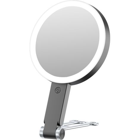 20x Miroir de voyage avec lumière, miroir de maquillage grossissant double face, miroir de maquillage rechargeable avec éclairage 3 couleurs, écran tactile à intensité variable, poignée de (1/5)