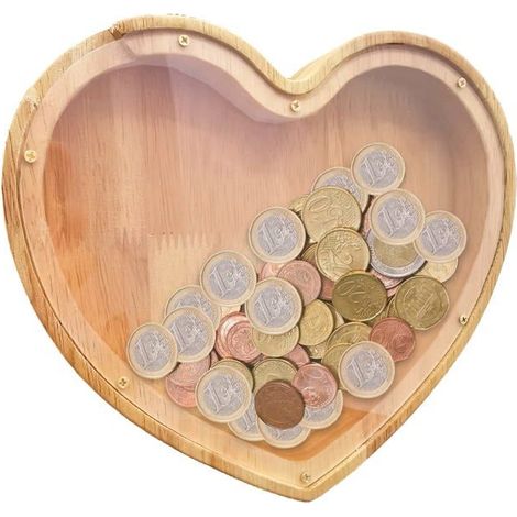 BelleRise - Tirelires Bois, Personnalisé Tirelires, Enfants, pour Chambre, Salon, Décoration Table ou Rangement (Forme de Coeur) (1/5)