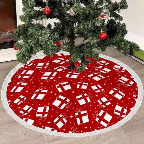 Tapis de couverture décoratif pour arbre de noël 90CM, jupe d'arbre de noël imprimé, rouge, tapis de sol, couverture de décoration d'arbre de noël (1/2)