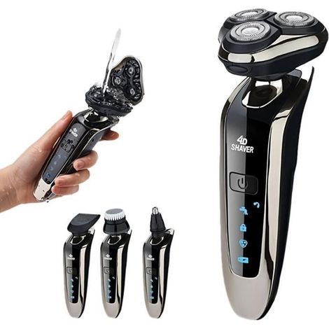 (Noir)Rasoir Electrique 4 en 1 Homme Humide & Sèche Rasoir Rechargeable avec 3D Têtes Rotatives Ecran LCD Rasoir portable, Noir