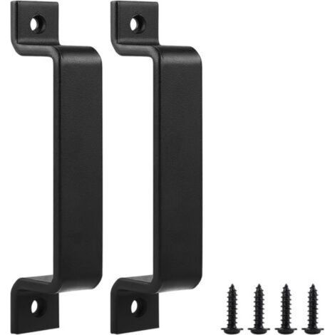 Poignée de porte de grange, Poignée de porte coulissante, Poignée en acier noir, mate deux côtés, Poignée de meuble pour tiroirs, armoires et penderies, robuste et facile à utiliser,Lot (1/4)
