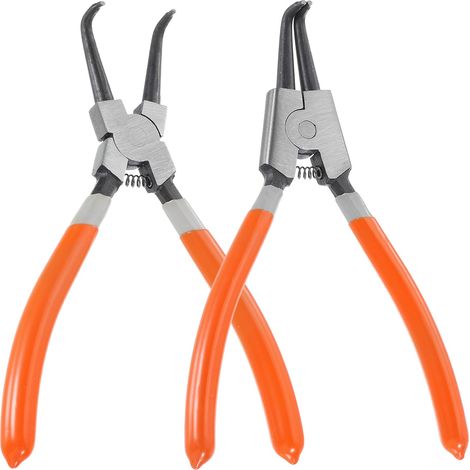 Lot de 2 pinces à circlips 7" – Pinces pour circlips extérieurs avec pointes droites et coudées de 0,08" – Outil de retrait pour bagues de retenue – Rouge/Gris (1/5)