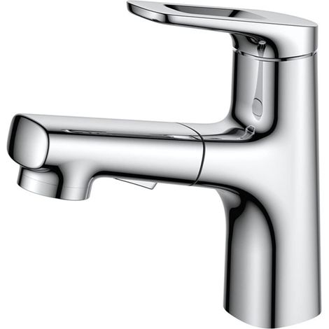 Mitigeur lavabo en laiton moderne extractible, robinet salle de bain à levier unique, mélangeur eau chaude froide avec douchette flexible élégante (1/4)