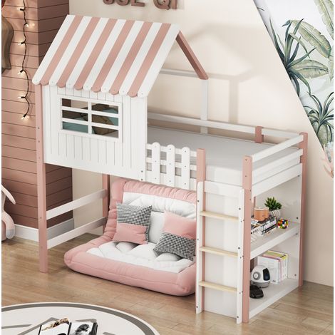 lit chambre couchage 90x200 bois rose avec rangement HAVRYA (1/5)