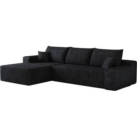 Divano angolare modulare a L 270 cm nero in tessuto con chaise longue, senza montaggio (1/5)