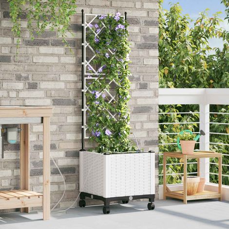 vidaXL Garten Blumenkübel mit Bewässerung und Rädern Weiß PP (1/5)