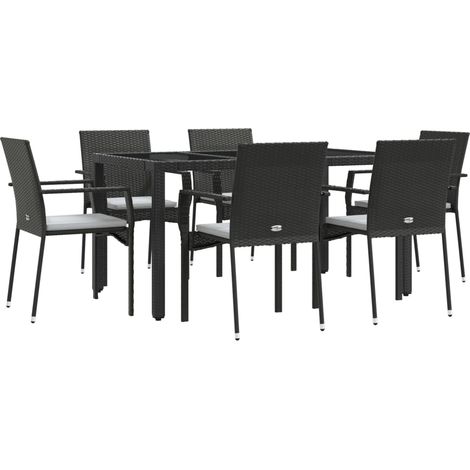 vidaXL Ensemble à manger de jardin coussins 7pcs Noir Résine tressée (1/5)