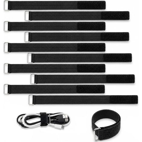 10 pièces Sangles Elastiques Sangles Scratch Velcr 50 cm Nylon Attache Cable Velcr Boucle Métallique Serre Câbles Ajustables (1/5)
