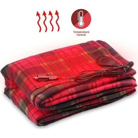 Couverture électrique 12 V pour Voiture - 150 x 100 cm - Couverture chauffante Douce Double Couche - Couverture chauffante à Carreaux pour l'hiver, Les Voyages, Le Camping en Plein air (1/4)