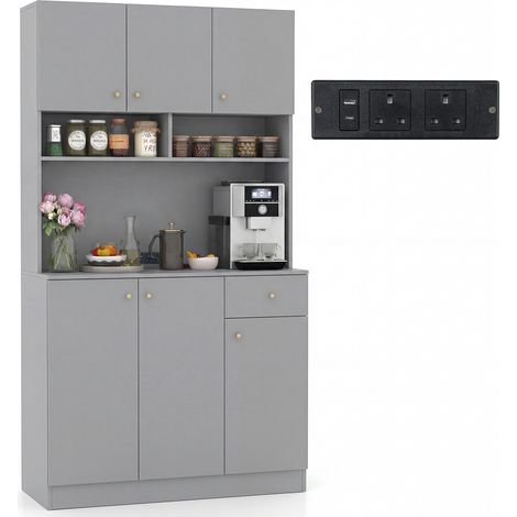COSTWAY 180cm Tall Pantry Cabinet Kitchen Cabinet with Outlets (1/5)