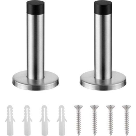 Robust door stop for skirting boards - Set of 2 door block - Stainless steel wall door stopper with rubber tip - Stopper (1/4)