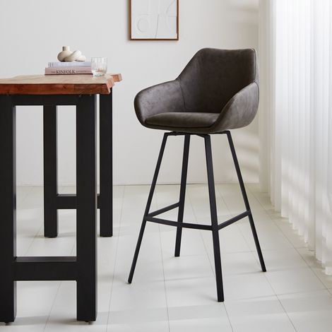 Tabouret de bar pivotant anthracite en éco-cuir Elise - Avec (1/5)