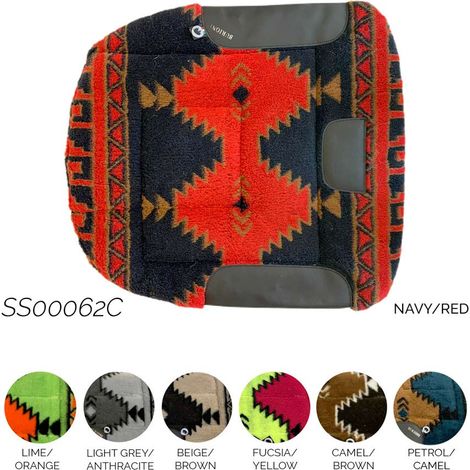 Blu Navy e Rosso - Sottosella western da barrel tessuto esterno pile e lana con rinforzi in pelle
