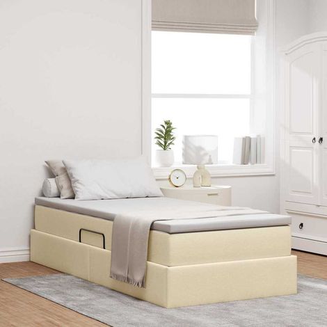 Aufbewahrungsbett mit Matratze Creme 90 x 200 cm Polyester
