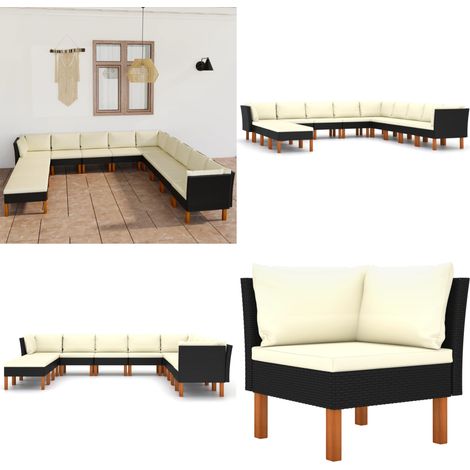 Set Divani da Giardino 12 pz con Cuscini in Polyrattan Nero - Divano da esterno - Cuscini da seduta
