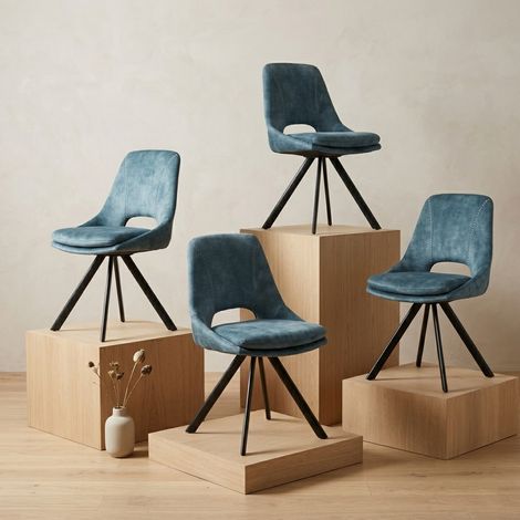 JIEXI Esszimmergarnitur, aus Flanell, mit durchbrochener Rückenlehne, geeignet für Küche, Schlafzimmer und Büro (4 Stühle, Blau)