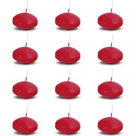 Lot de 12 bougies flottantes, rouges, 2,8 x Ø 4,8 cm, durée de combustion : 4 heures, flottantes, sans parfum, pour dîner, mariage, Saint-Valentin (1/5)