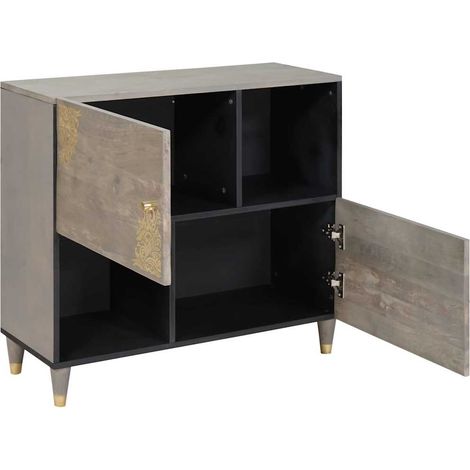 Buffet Meuble de rangement Gris et or 80 x 33 x 75 cm Bois de mangue massif (1/5)