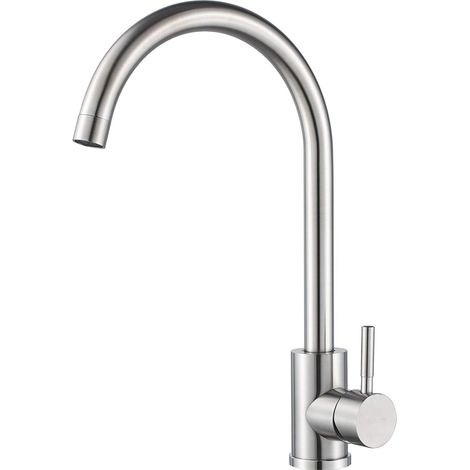 Küchenarmatur, Einhebelmischer, hoher Auslauf, Edelstahl, Einloch-Spültischarmatur, gebürstete Oberfläche, mit Wasserzulaufschlauch (1/4)
