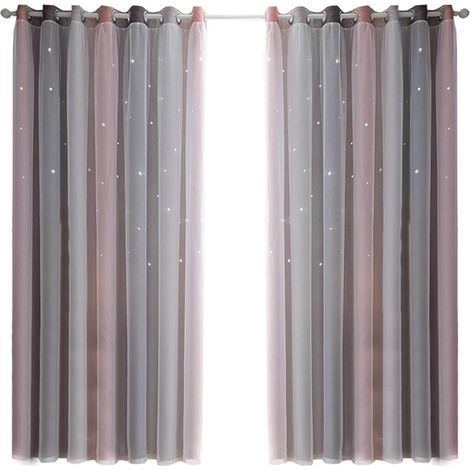 Rideaux Occultants étoiles Colorées, Design Double Couche pour Chambre de Filles, Salon, Rideaux de Fenêtre en Tissu Polyester Isolant (Gris 53" L x 108" L) (1/2)