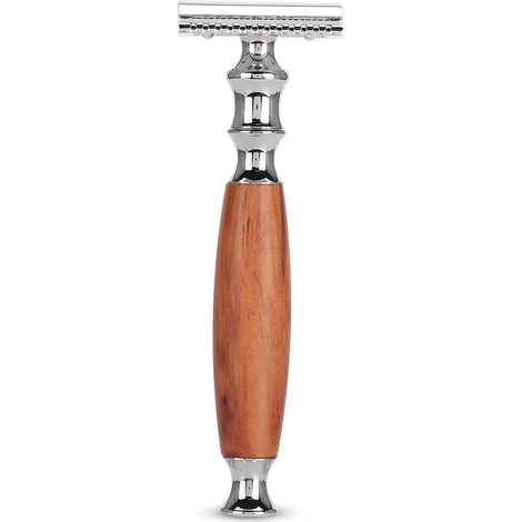 Rasoir manuel classique pour homme, manche en bois antidérapant, double lame, style vintage (acajou) (1/5)