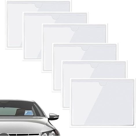 6 Pièces autocollant pare brise, 10x8cm Transparent porte vignette assurance auto transparent-pochette adhesive pare brise pour carte handicapé/ticket de stationnement (1/5)