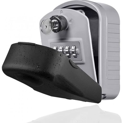 1pc Boîte à clés de sécurité grande boîte à clés extérieure, grise, avec 4 codes et clé de secours, boîte à clés murale étanche et antirouille pour écoles, bureaux, usines