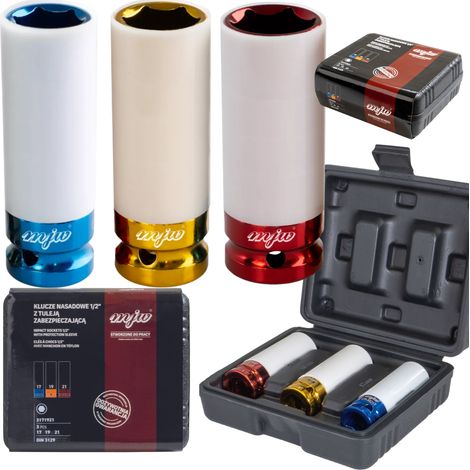 JUEGO DE LLAVES DE VASOS DE 1/2 PULGADA CON MANGUITO DE SEGURIDAD LARGO PARA LLANTAS (1/5)